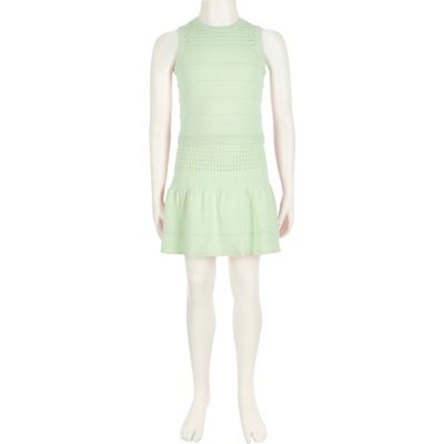 Girls green knitted top skirt co-ord outfit